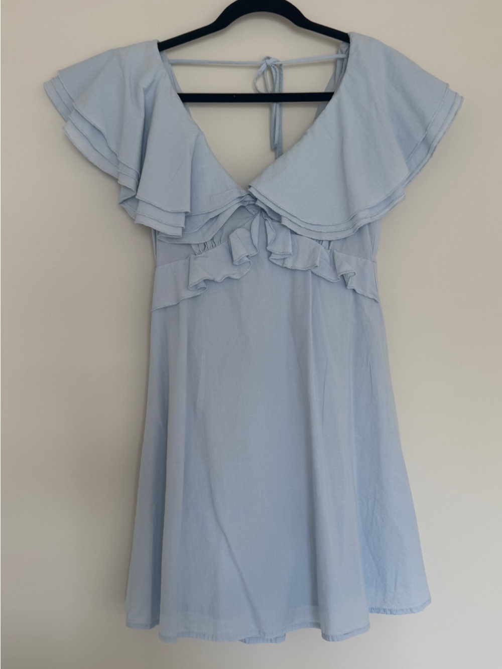 The Vintage Shop Pale Blue Ruffle-Sleeve Dress